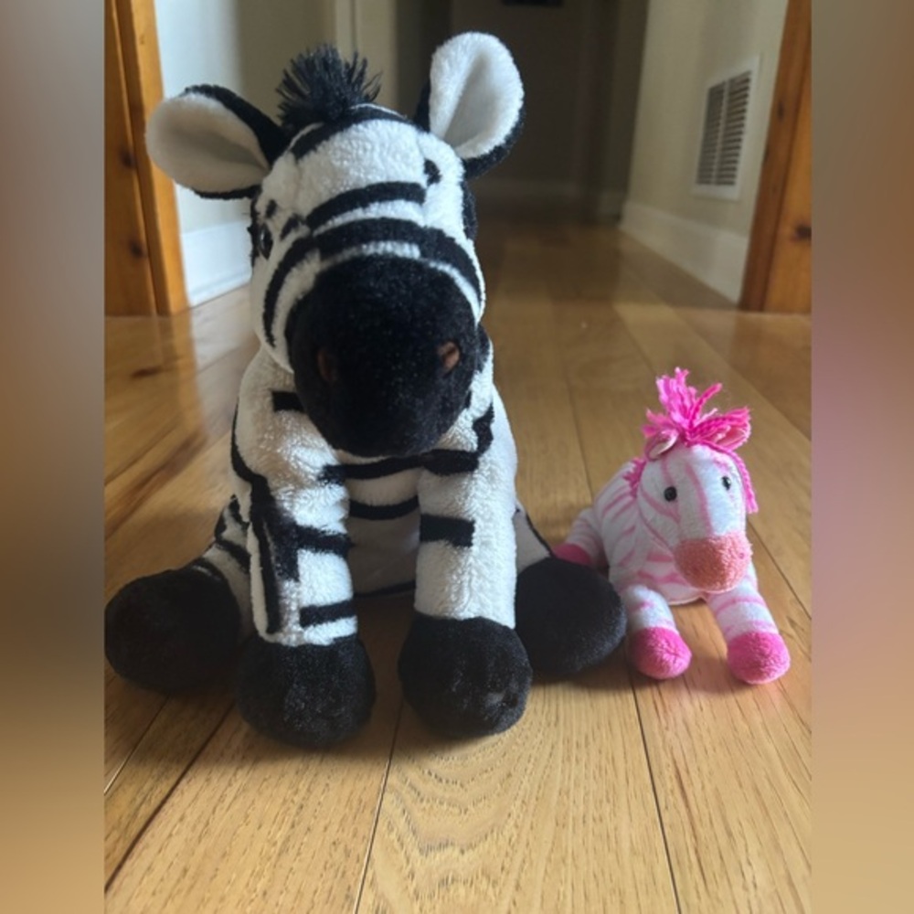 Striped Zebra Plush Duo - Black, White, and Pink